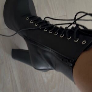 Saint Laurent Black Lace-Up Platform Ankle Boots